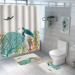 savya home Set of 2 Graphic Print Bathroom Mats & Shower Curtain-picture-42