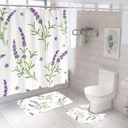 savya home Set of 2 Floral Print Bathroom Mats & Shower Curtain-picture-41