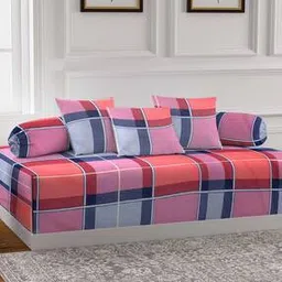 arrabi Set of 6 Checked TC Cotton Blend Diwan Set-picture-36