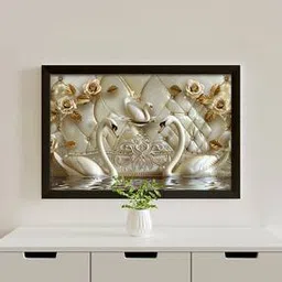 random Swans Wall Painting with Frame-picture-34