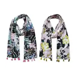 jvnine Pack of 2 Women Floral Print Scarves with Tassels-picture-17