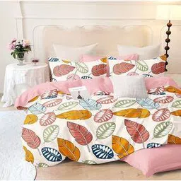 bajo's Leaf Print Queen-Size Bedsheet with Pillow Covers-picture-11
