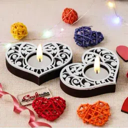 ecraftindia Heart Shaped Wooden Tea Light Candle Holders image 1