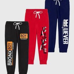 kuchipoo Pack of 3 Typographic Print Joggers with Drawstring Waist-picture-33
