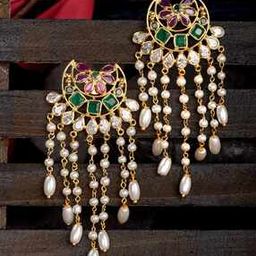 saraf rs jewellery Stone-Studded Gold-Plated Drop Earrings-picture-26