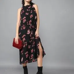 Shein Casual Slit Hem High Neck Floral Stylised Dress-picture-36