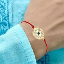 om jewells Gold-Plated Kundan-Studded Tie-Up Rakhi with Greeting Card-picture-16