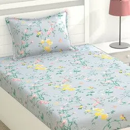 haus & kinder 120 TC Floral Print Single Bedsheet with Pillow Cover-picture-48