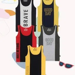 3pin Pack of 5 Typographic Print Sleeveless Vests-picture-39
