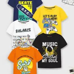 trampoline Pack of 5 Typographic Print Round-Neck T-Shirts image 1