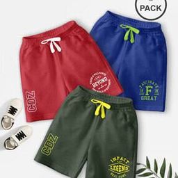 codez Pack of 3 Boys Typographic Print Regular Fit Shorts-picture-38