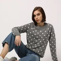 Women Polka-Dot Knit Relaxed Fit Pullover-image-21