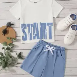 Boys Typographic Print Round-Neck T-Shirt & Shorts Set-image-1