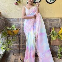 ri-wah Women Embroidered & Embellished Saree with Blouse Piece-picture-24