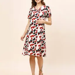 momtobe Women Floral Print Fit & Flare Dress with Mandarin Collar image 1