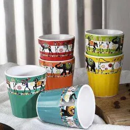 the decor mart Set of 6 Printed Ceramic Kullad Chai Cups-picture-35