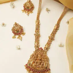 mansiyaorange Women Gold-Plated Temple Necklace & Earrings Set image 1