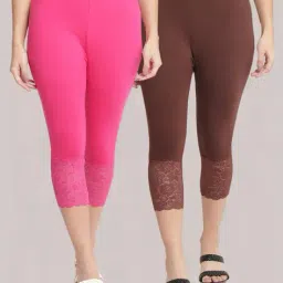 jinfo  Women Pack of 2 Cotton Lycra Net Capri image 1
