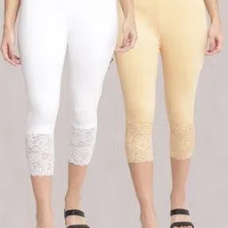 jinfo  Women Pack of 2 Cotton Lycra Net Capri-picture-12