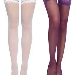 neska moda Women Pack of 2 Knee-High Stockings with Lace Hem-picture-11