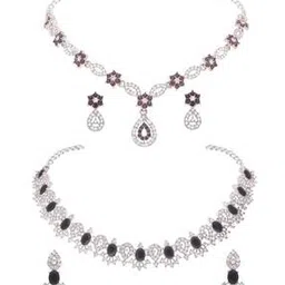 brado jewellery Women Set of 2 Silver-Plated Stone-Studded Necklace & Earrings Set-picture-44