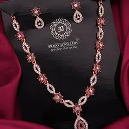 brado jewellery Set of 2 Women Rose Gold-Plated Stone-Studded Necklace & Earrings Set-picture-10