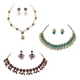 brado jewellery Women Set of 3 American Diamond Necklace & Earings Sets-picture-50