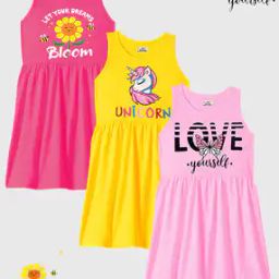 kuchipoo Pack of 3 Girls Typographic Print A-Line Dress-picture-48