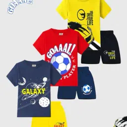 kuchipoo Boys Pack of 3 Typographic Pattern Shorts & T-Shirts Set image 1