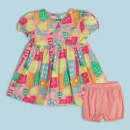 miniklub Girls Graphic Print Round-Neck Fit & Flare Dress with Brief-picture-13