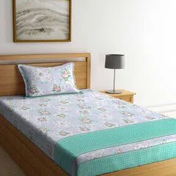 fabinaliv 300 TC Floral Print Single Bedsheet with Pillow Cover-picture-46