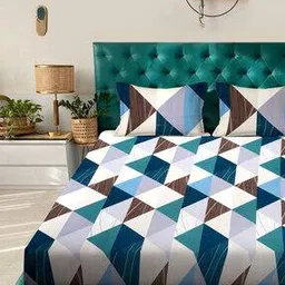 arrabi Geometric Print Super King Size Fitted Bedsheet with Pillow Covers-picture-23