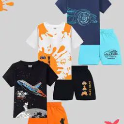 kuchipoo Pack of 3 Boys Printed Shorts & T-Shirt Sets-picture-36