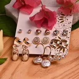 jewelz Set of 9 Gold-Plated Stone-Studded Studs-picture-26