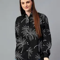 kotty Women Leaf Print Oversized Fit Shirt-picture-30