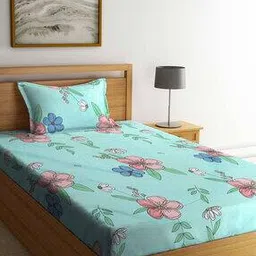 klotthe 300 TC Floral Print Single Bedsheet with Pillow Cover-picture-14