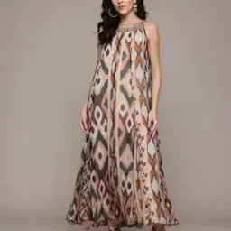 Women Printed Round-Neck A-Line Dress-image-43