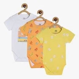mini klub Infants Pack of 3 Printed Round-Neck Bodysuits-picture-50