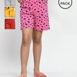 pixie n prince Pack of 4 Girls Printed Regular Fit Shorts-picture-43