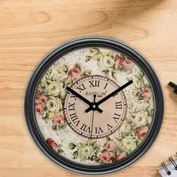 random Floral Print Round-Shape Plastic Wall Clock-picture-11