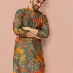 kisah Men Floral Regular Fit Long Kurta image 1