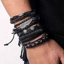 matchitt Broad Leather Leaf Charm Bracelet Set-picture-35