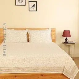 indie picks Hand-Block Khari Print 20's Cotton Double Bedsheet with 2 Pillow Covers-picture-22