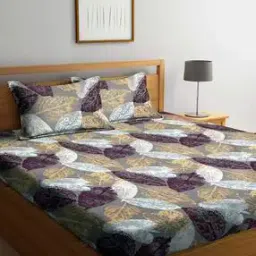 arrabi Cotton Blend Double Size Fitted Bedsheet with 2 Pillow Cover-picture-13