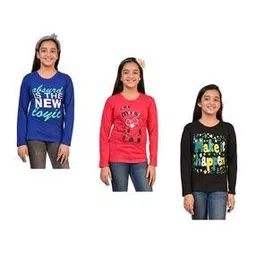 pixie n prince Girls Pack of 3 Graphic Print Regular Fit Round-Neck T-Shirts-picture-21