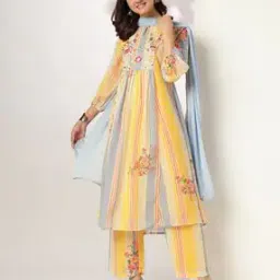 janasya Women Georgette Floral Embroidered A-line Kurta Set-picture-31