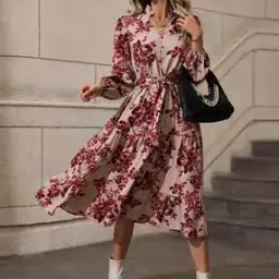 kotty Floral Printed Fit & Flare Dress with Waist Belt-picture-21