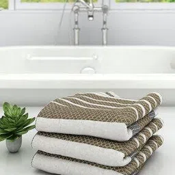 athom living Pack of 3 Striped Bath Towels-picture-36