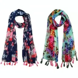 stole villa Women Floral Print Scarves with Tasselled Border image 1