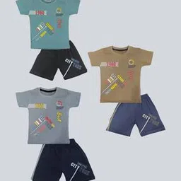 fashion grab Pack of 3 Typographic Print T-Shirt & Shorts Sets-picture-20